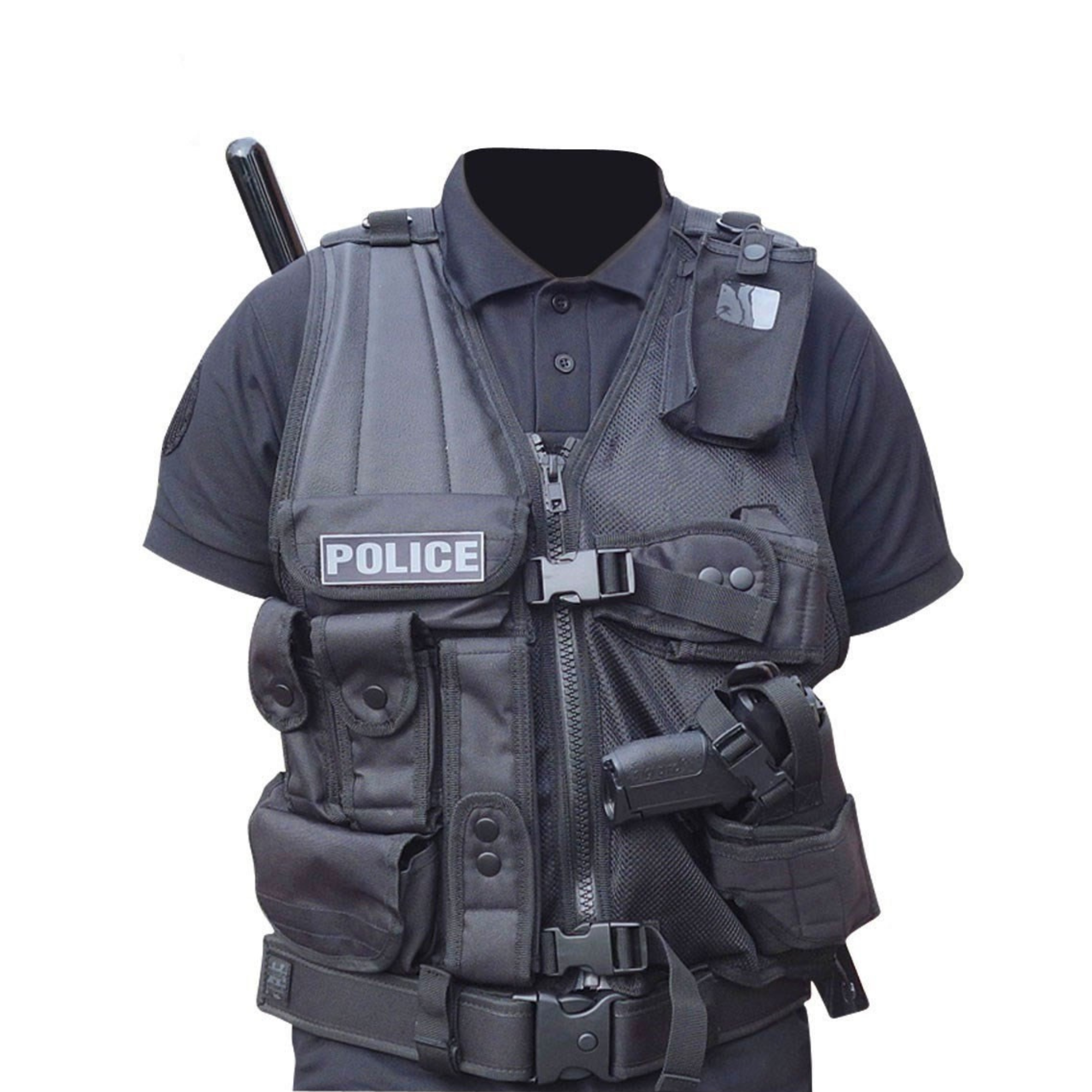 Gilet Tactique Force d'Intervention avec Holster pour PA ou Taser