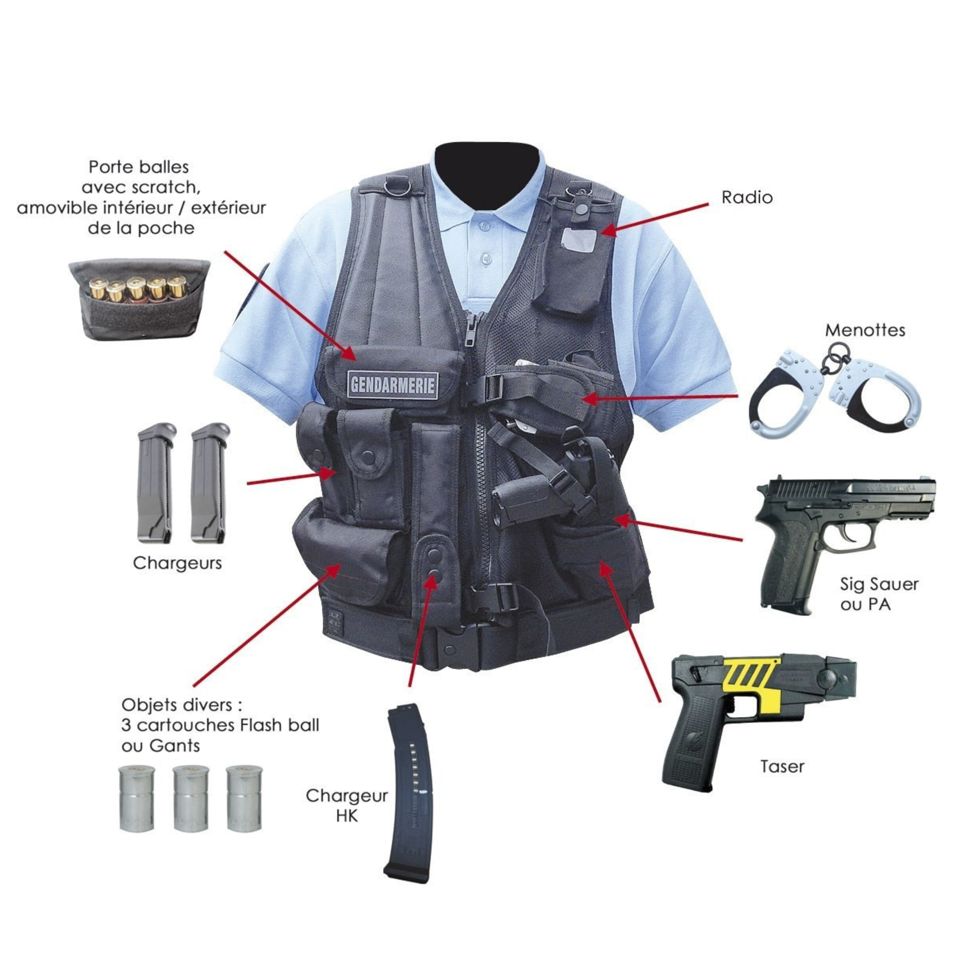 Gilet Tactique Force d'Intervention avec Holster pour PA ou Taser