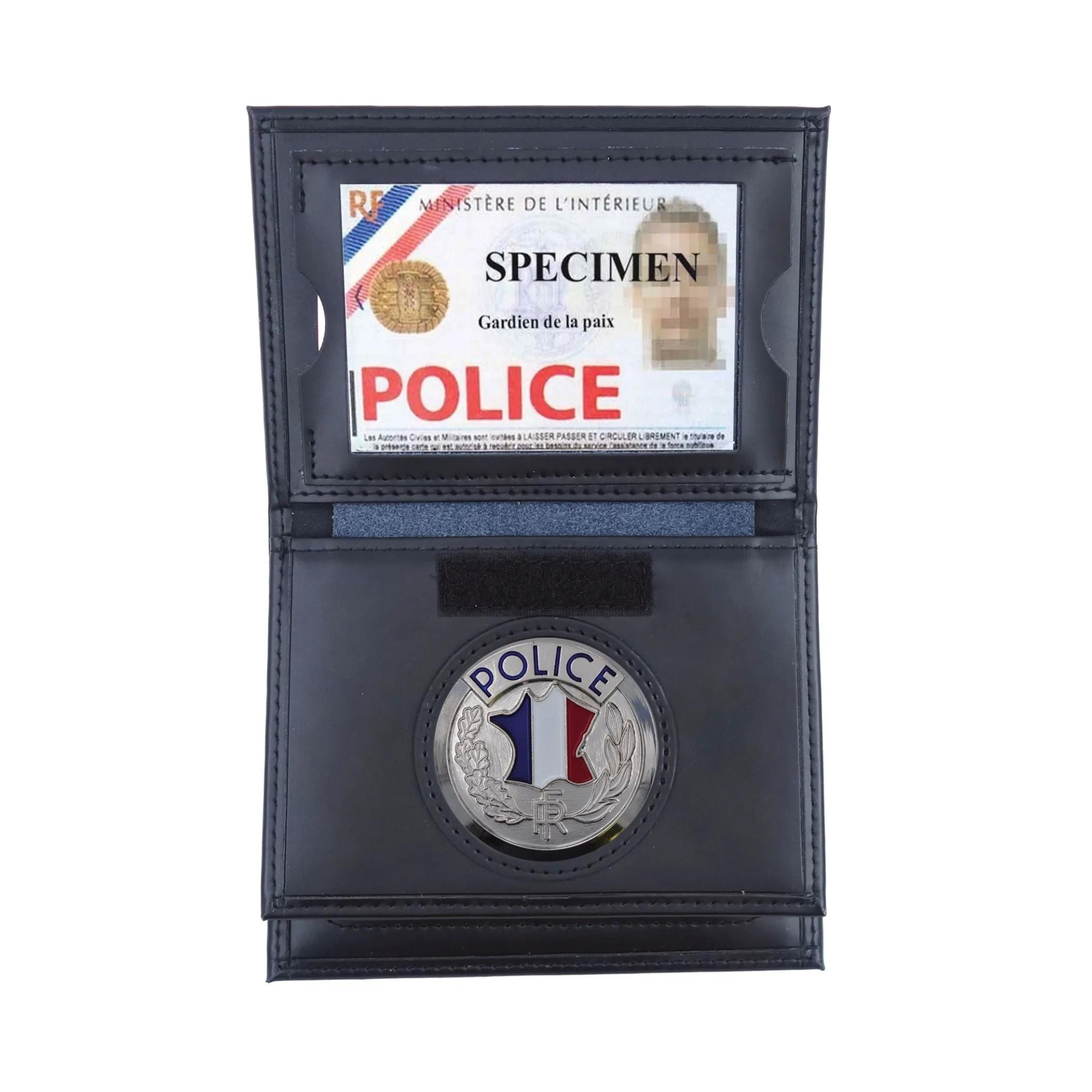 Porte-Cartes en Cuir 3 Volets Format CB avec Médaille Police