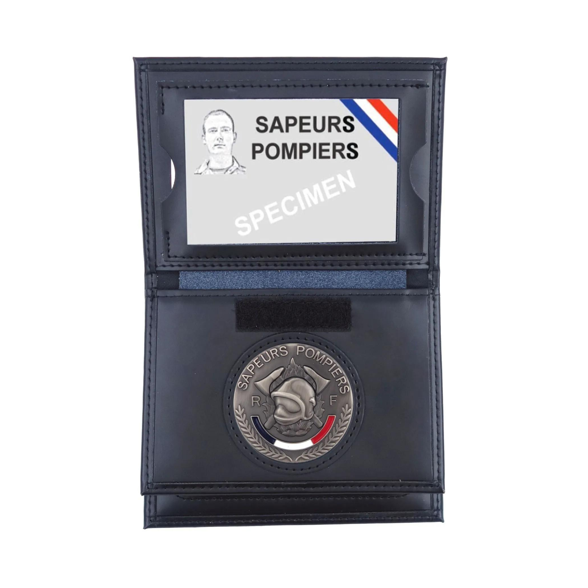 Porte-Cartes en Cuir 3 Volets Format CB avec Médaille Sapeurs Pompiers