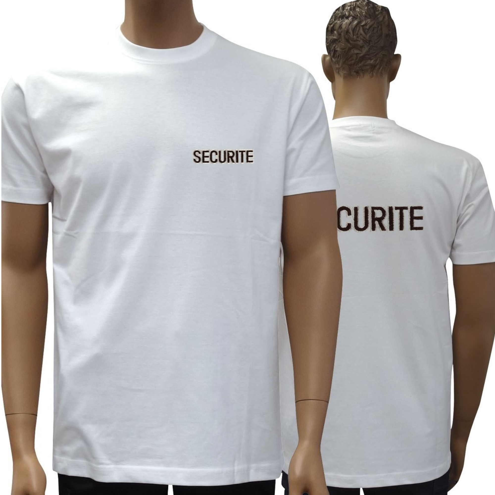 T-shirt Blanc à Manches Courtes Brodé Sécurité