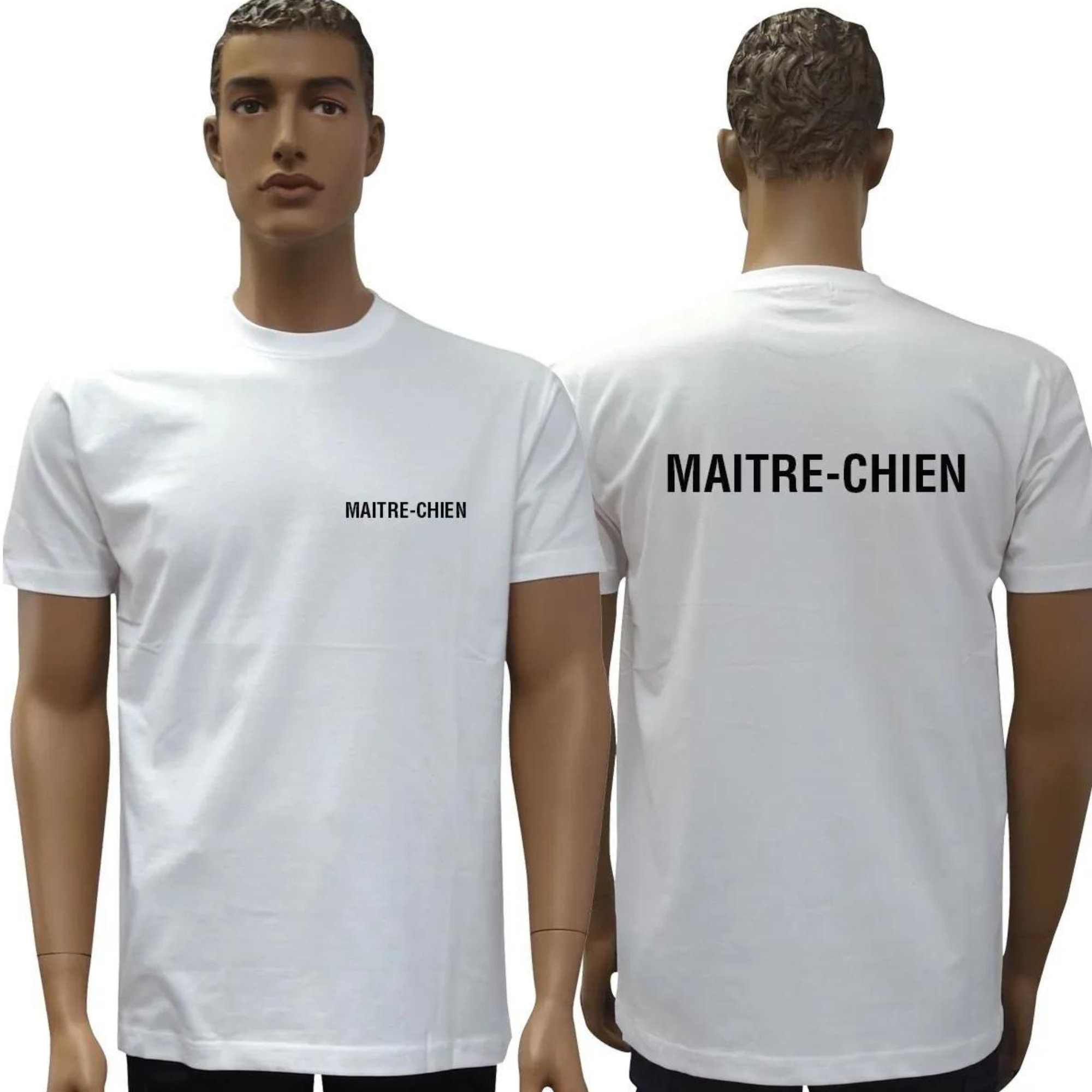 T-shirt Blanc à Manches Courtes Impression Maitre-Chien