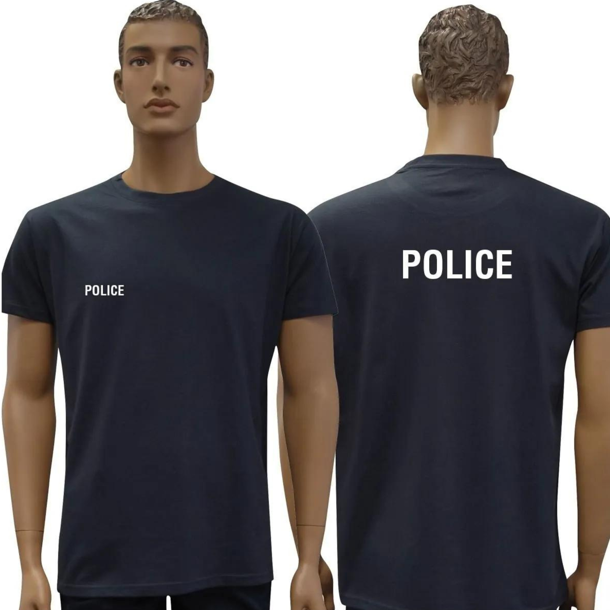 T-shirt Bleu Marine à Manches Courtes Impression Police