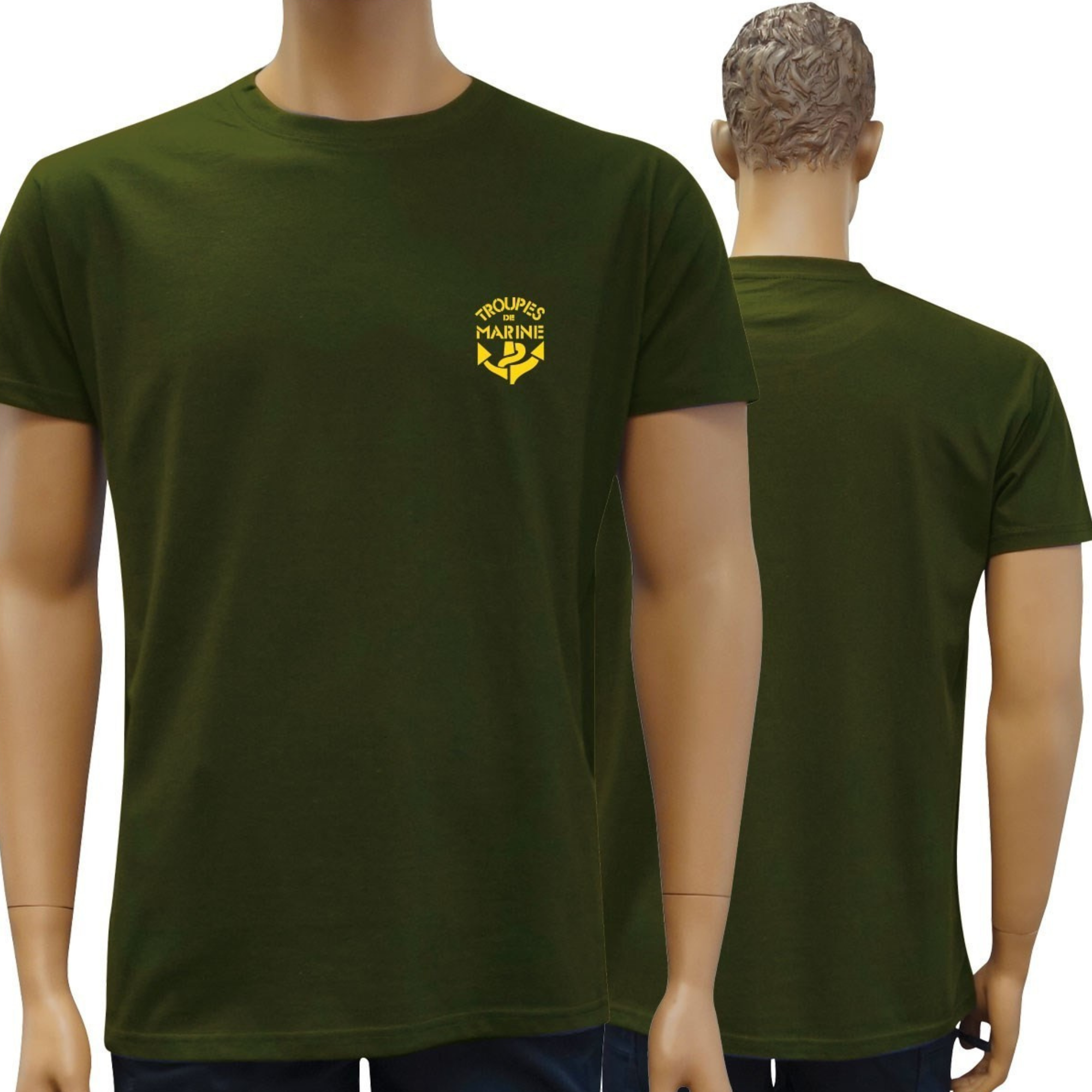 T-shirt Militaire Vert OD à Manches Courtes Troupes de Marine