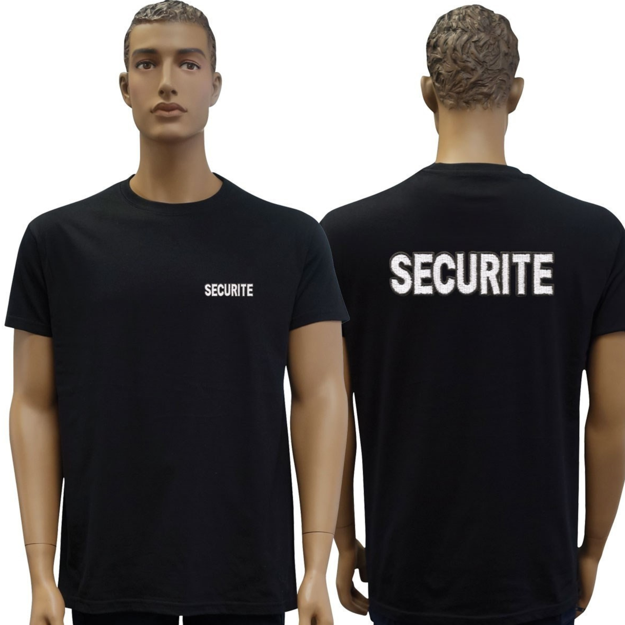 T-shirt Noir à Manches Courtes Brodé Sécurité