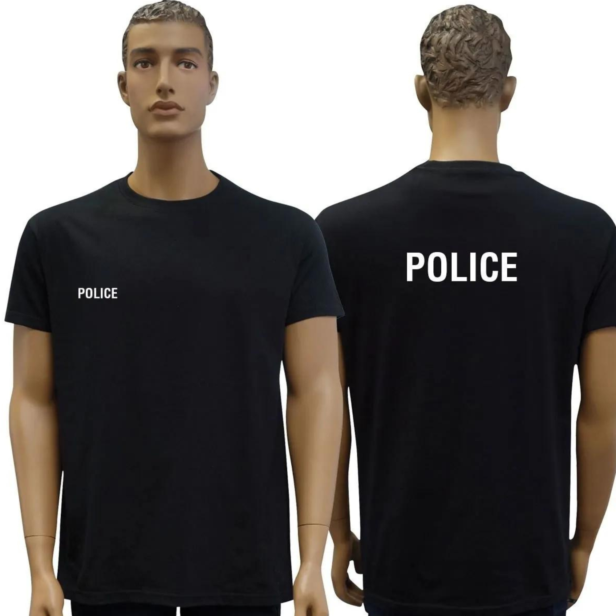 T-shirt Noir à Manches Courtes Impression Police