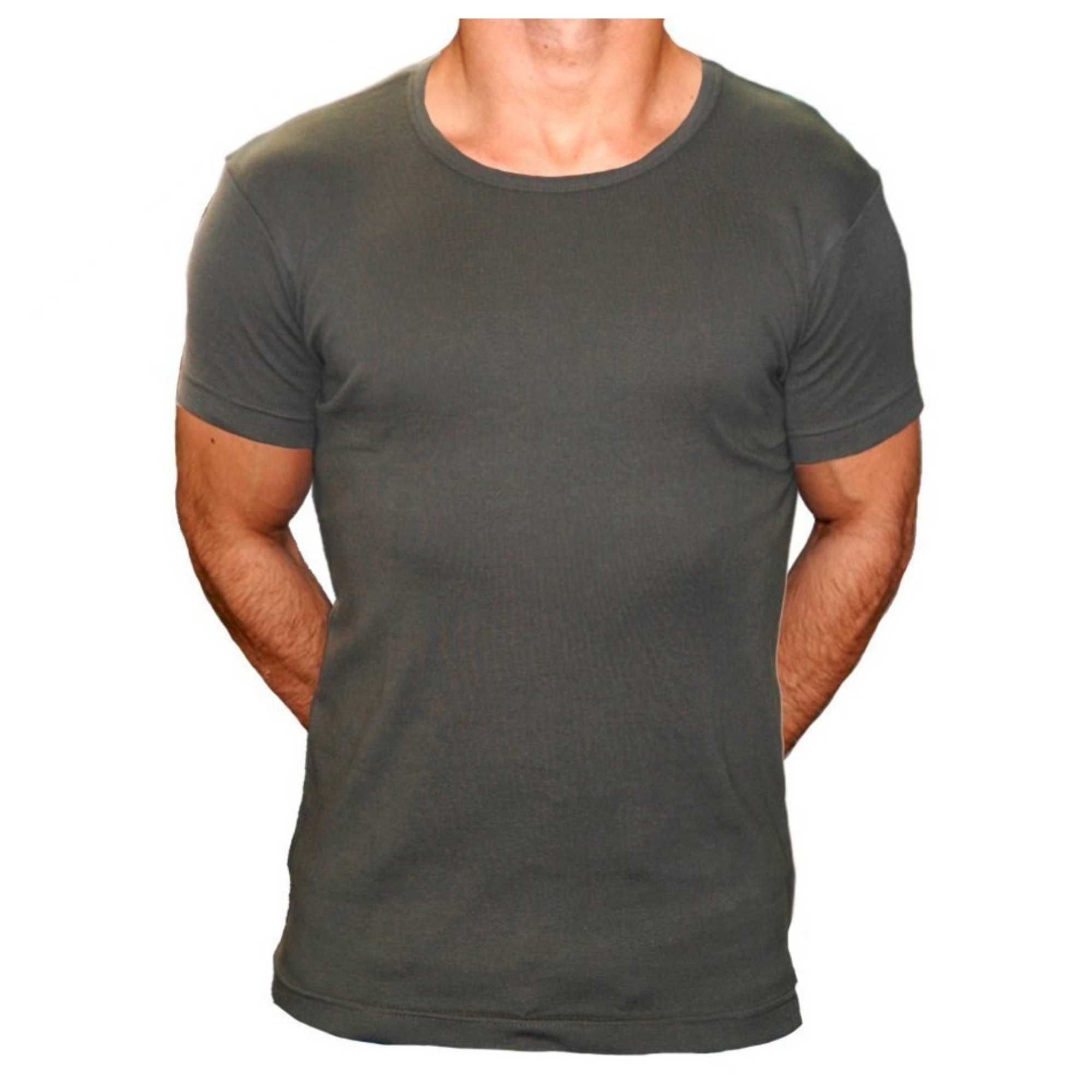 T-shirt Slim Vert OD à Manches Courtes en Coton Cote 1x1