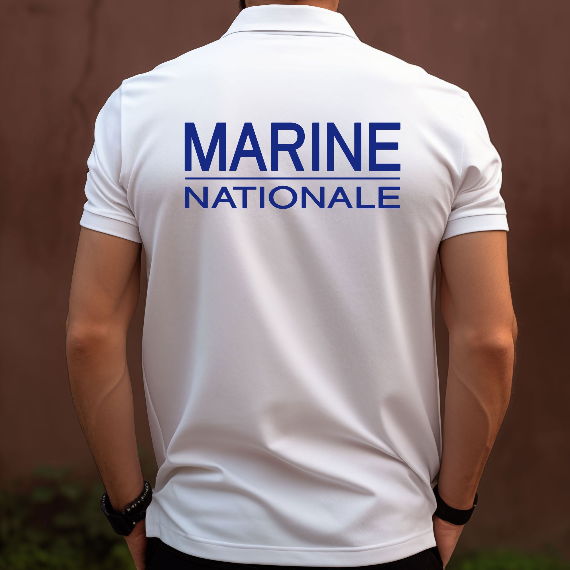 Polo Blanc à Manches Courtes Impression Marine Nationale